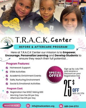 Exciting News for Parents! Register your child for our T.R.A.C.K. Center Morning & Aftercare Program and SAVE $25 on enrollment!